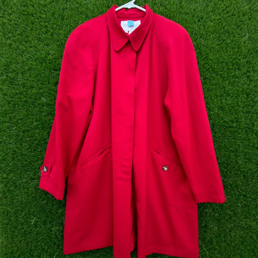 Hugo Buscati Collection Red Trench Coat Womens Large‎ Made In USA Classic Chic